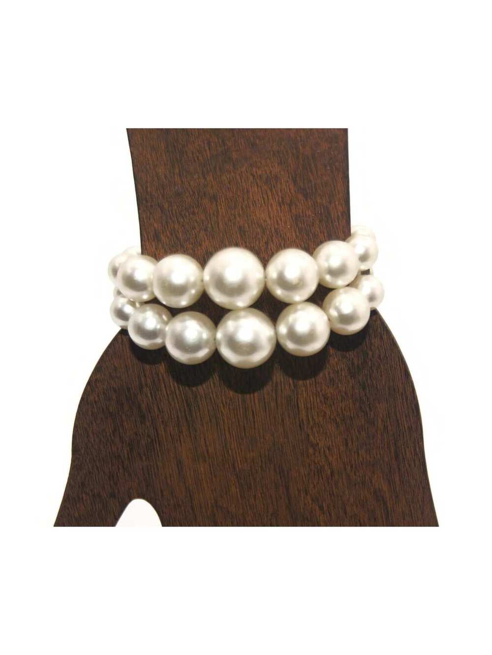 Vintage Graduated Faux Pearls Double Strand Memory Wire Bracelet.